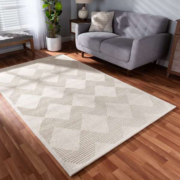 Baxton Studio Sovanna Modern and Contemporary Ivory Hand-Tufted Wool Area Rug 188-11865-ZORO